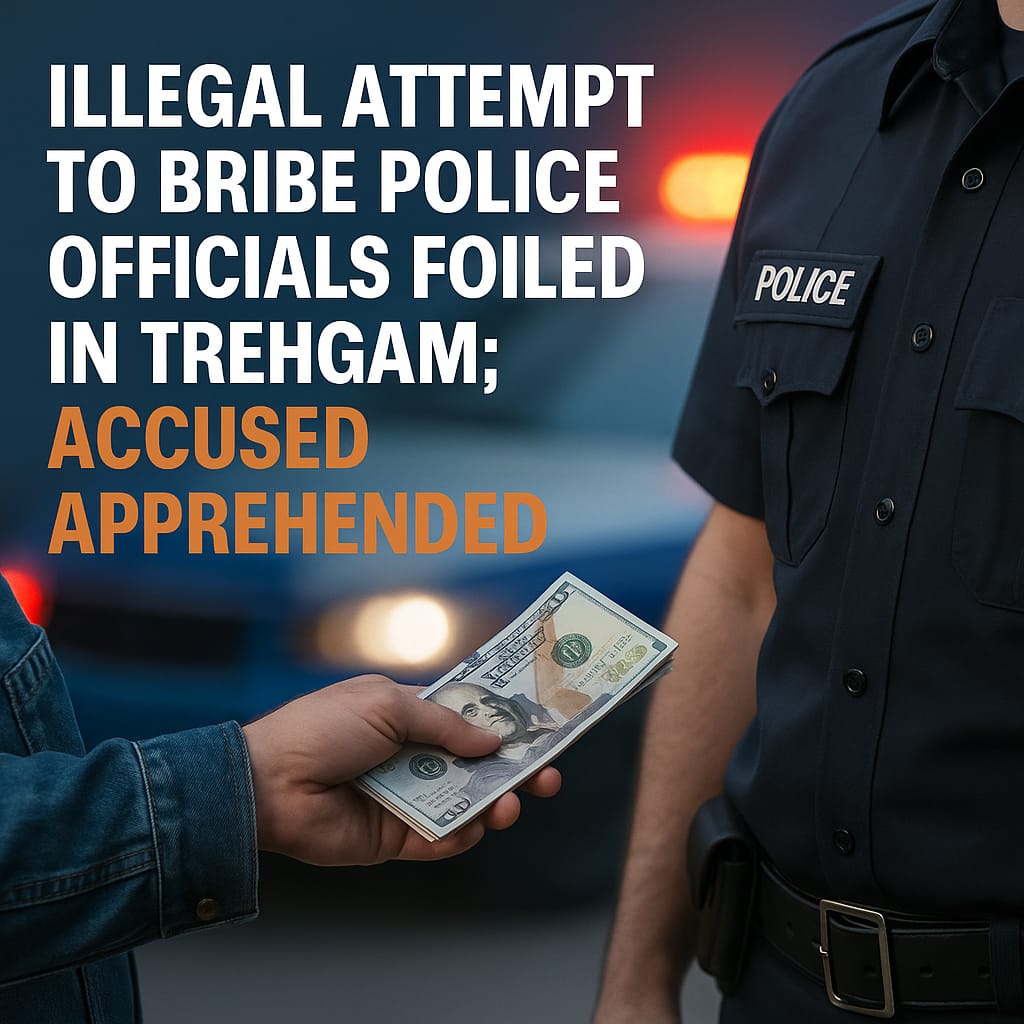 Illegal Attempt to Bribe Police Officials Foiled in Trehgam Kupwara; Accused Apprehended