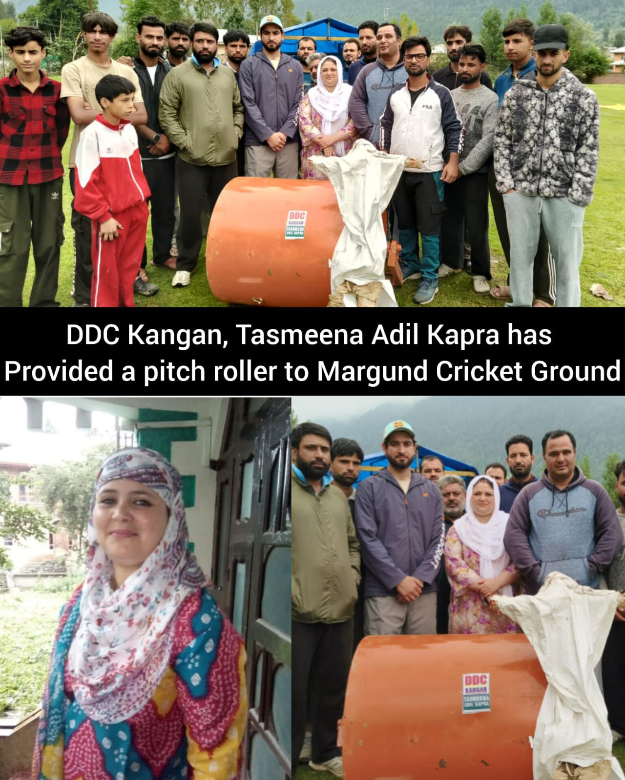 DDC Kangan Tasmeena Adil Provides Pitch Roller to Margund & Check-Akhal Cricket Grounds from her capex Budget 