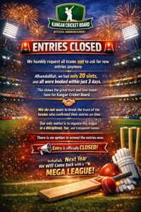 Kangan Cricket Board Announces Closure of Team Entries for Upcoming League